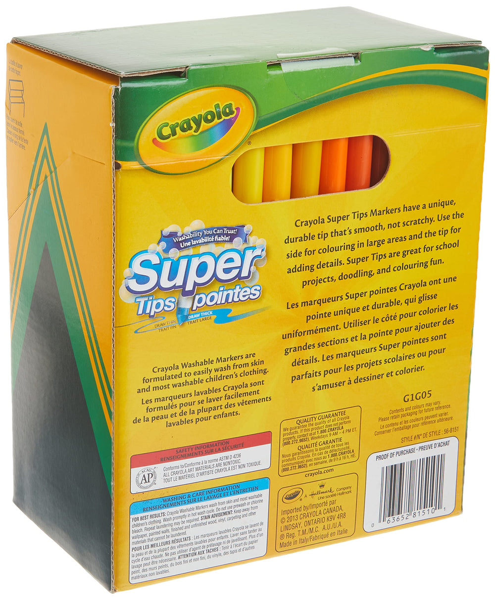 Crayola Super Tips close-up showing flexible tips for thick and thin lines.