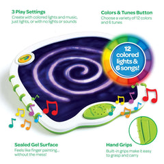 Crayola Doodle Board glows with colors as six songs play during activity.