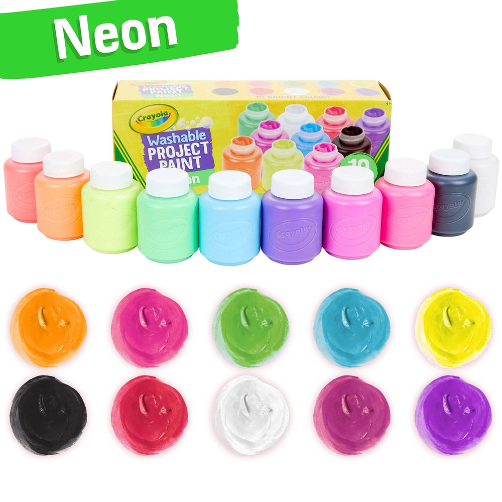 Child painting with Crayola Neon Paints for a bright craft
