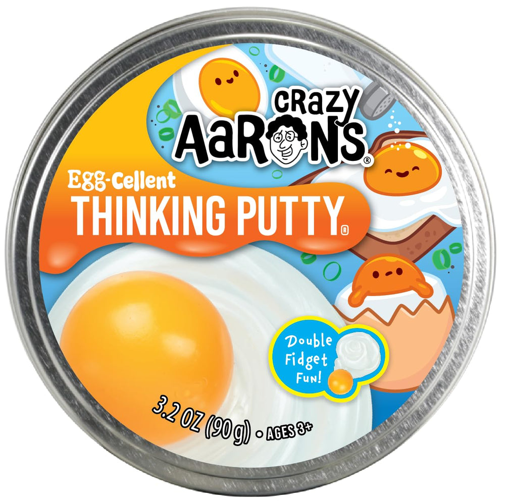 Crazy Aaron's Egg-Cellent Thinking Putty white base with yellow globby ball for fidget fun