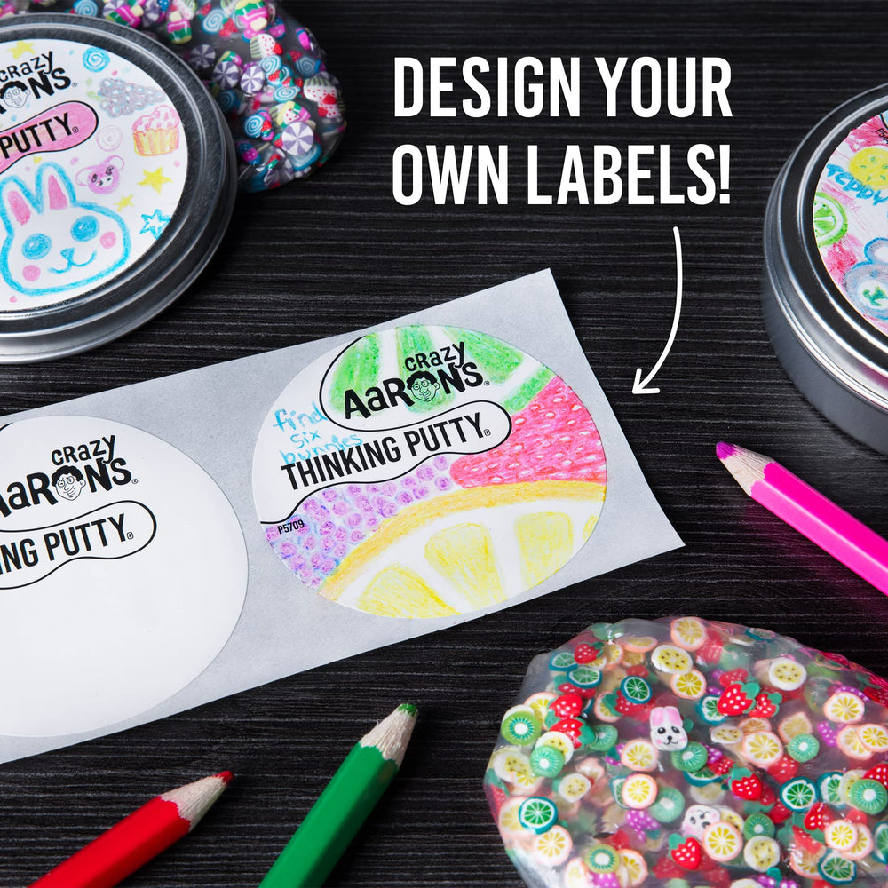 Tin labels from Crazy Aaron's Hide Inside Mix by Me Kit to organize creations.