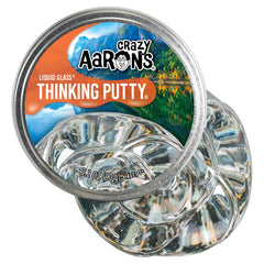 Crazy Aaron's Liquid Glass see-through putty in a 4-inch tin for crystal-clear tactile exploration.