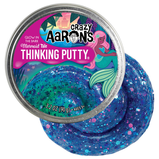 Crazy Aaron's Mermaid Tale Thinking Putty glows in the dark for immersive play.