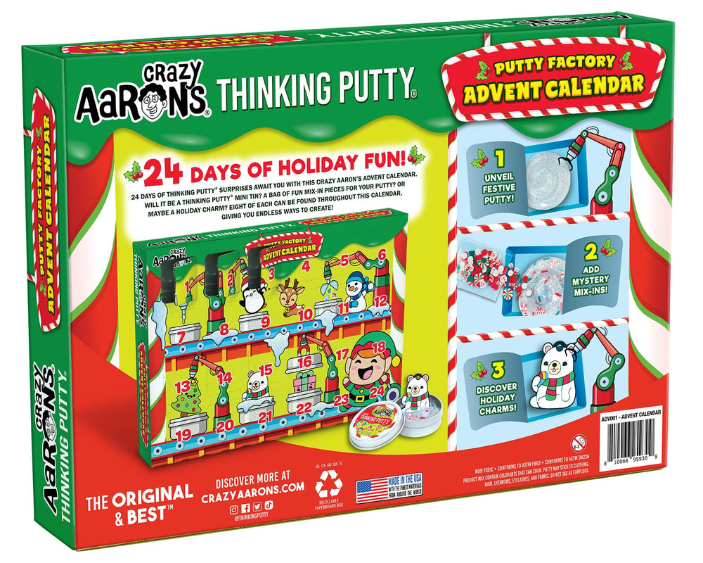 Crazy Aaron's Putty Advent Calendar 2024 kid-friendly play setup demonstrating hands-on fun