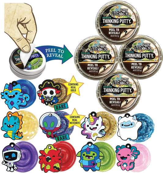 Crazy Aaron's Putty Lost Treasure Guardian tin shows a collectible guardian with tactile play.