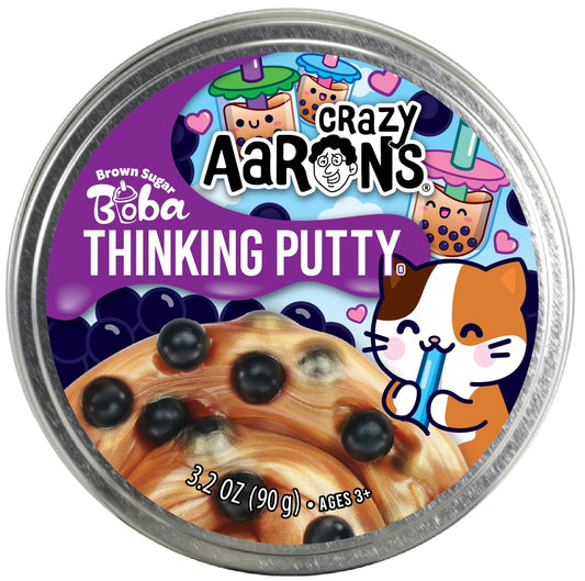 Crazy Aaron's Thinking Putty Brown Sugar Boba in tin, shimmering finish for creative play.
