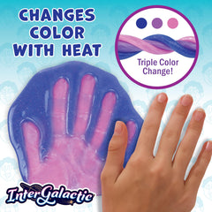 Crazy Aaron's Thinking Putty Intergalactic swirl demonstrates color shifts during manipulation.