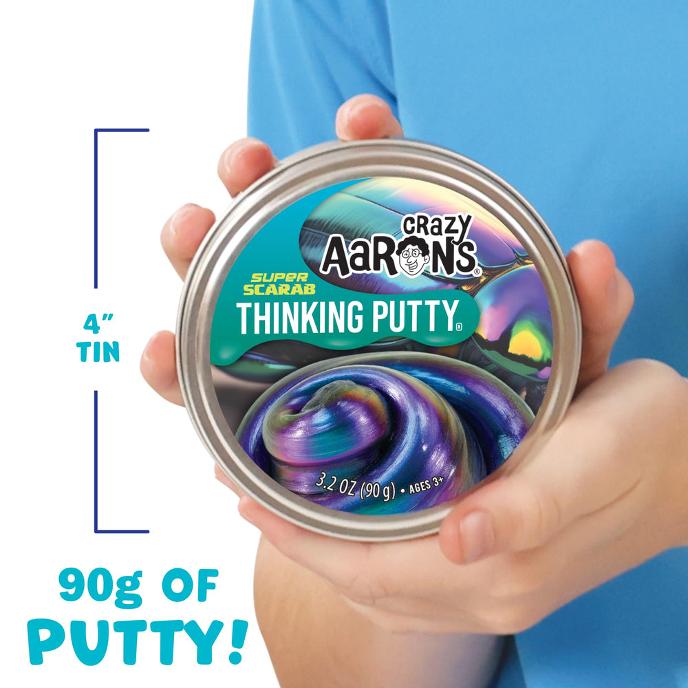 Crazy Aaron's Thinking Putty Super Scarab in a compact 4-inch tin for portability.