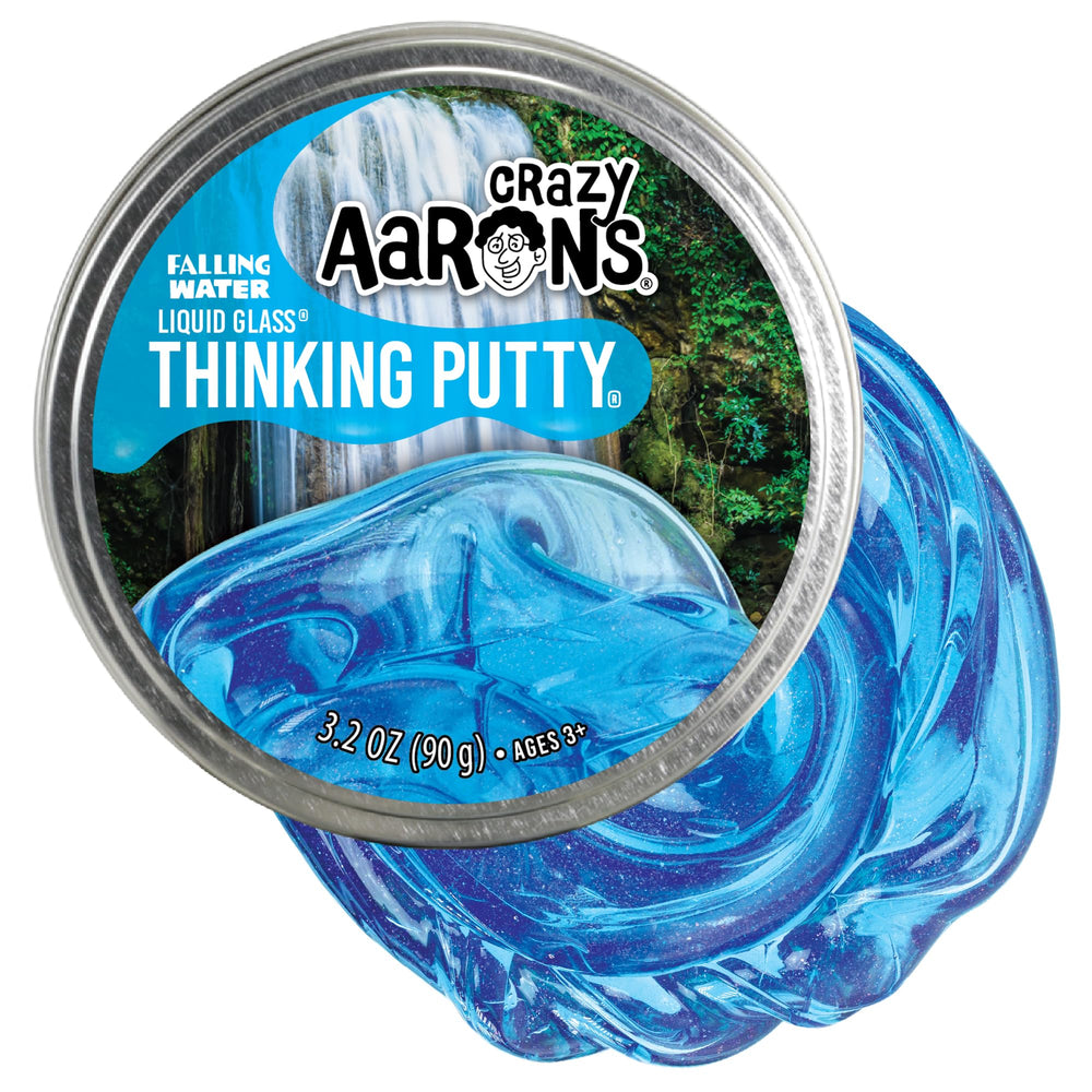 Crazy Aaron's Transparent Thinking Putty Falling Water tin offers crystal-clear texture for creative play.