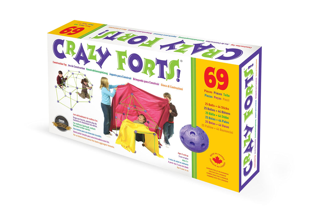 Crazy Forts 69-piece kit assembly showcased for modular play structures.