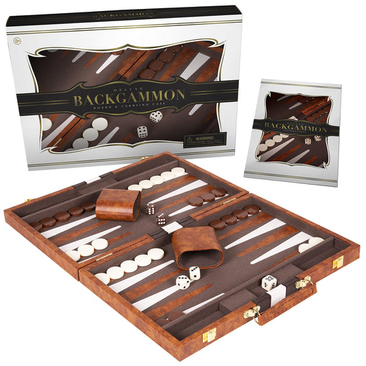 Crazy Games premium backgammon 18-inch board brown, ideal for family game nights