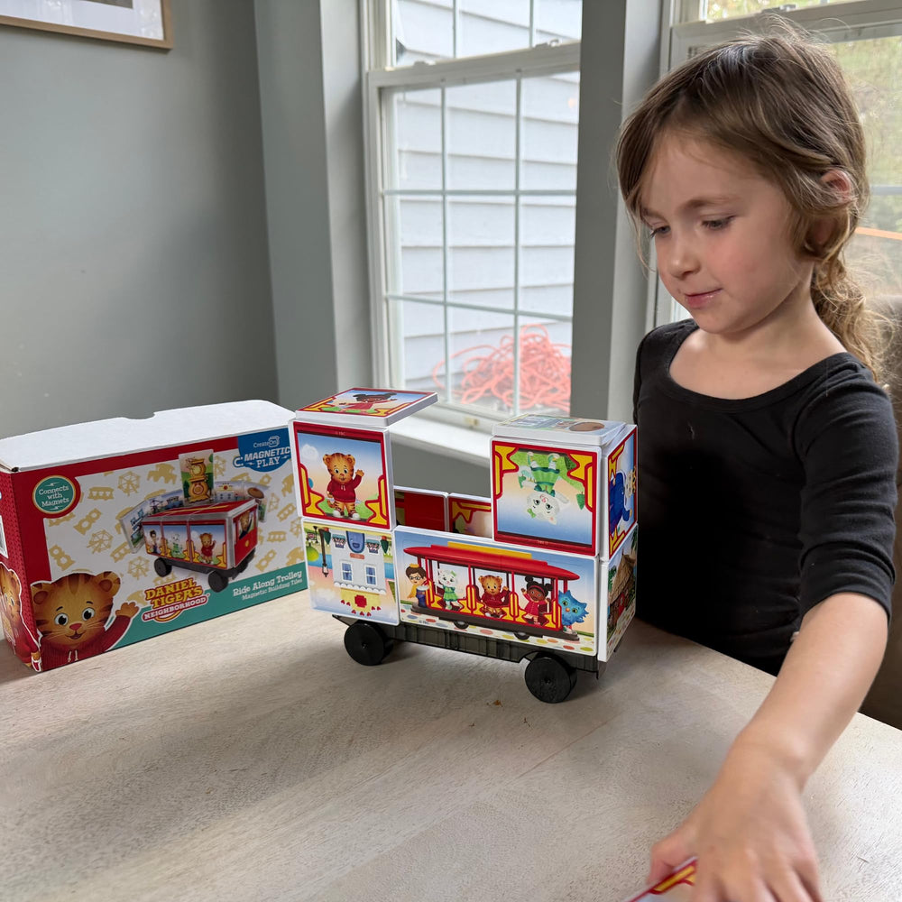CreateOn Daniel Tiger trolley tiles beach hut play invites imaginative narratives and role play