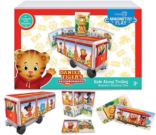 CreateOn Daniel Tiger trolley tiles hero scene encourages imaginative building and storytelling play
