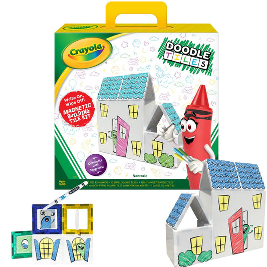CreateOn Crayola Doodle Tiles hero: colorful magnetic tiles spark hands-on creativity.
