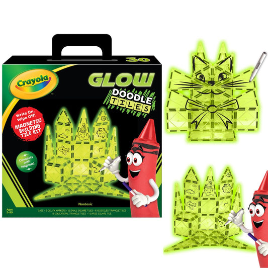 CreateOn Crayola Glow Doodle Tiles assembled with bright kid-friendly colors for creative building.