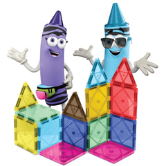 CreateOn Crayola Retro Magnetic Tiles assembly view showing easy-to-connect tiles for imaginative building.