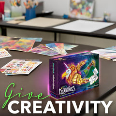 Classroom scene with students using Createures cards for a group art activity.