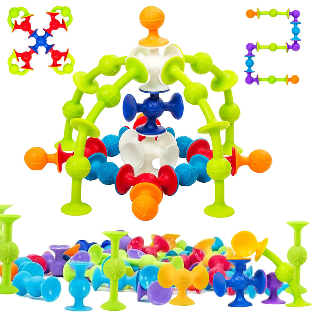 CreateView 48-piece suction cup toy set displays colorful shapes for early math exploration