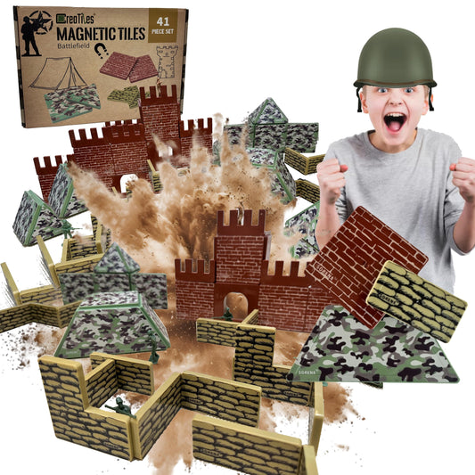 Creatiles military battlefield base tiles for imaginative play and STEM exploration.