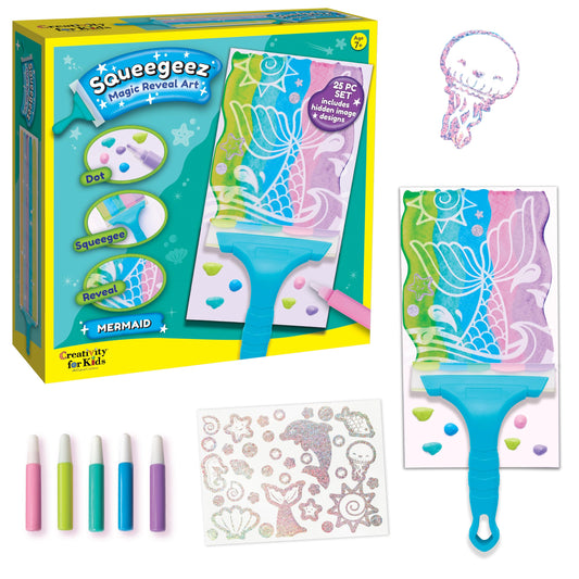 Creativity for Kids Squeegeez Mermaid dot art kit shows mermaid designs for creative painting