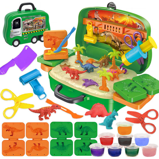 Crelloci dinosaur color dough set packaging with portable case for quick playtime.