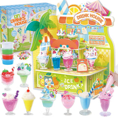 Crelloci DIY Drink Shop toy with 24 miniature drinks for pretend cafe play
