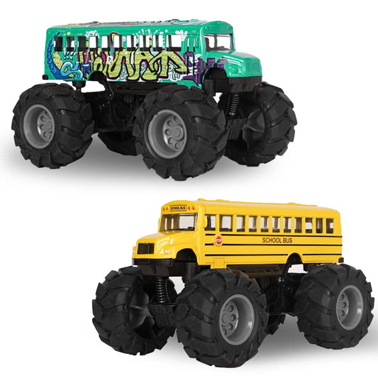 Crelloci school bus monster-truck set in yellow and green for energetic play.