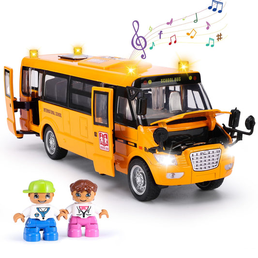 Crelloci school bus toy with front door open for realistic pretend play sessions.
