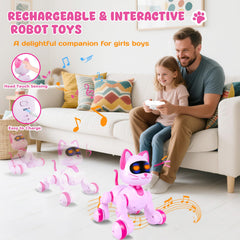Cretargio robot cat sitting position; compact design for tabletop fun.