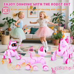Cretargio robot cat touch head; responsive action encourages interaction.