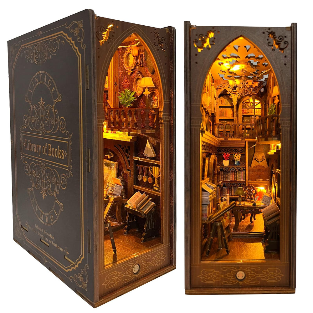 CRIOLPO Book Nook Kit diorama assembly highlights cozy bookshelf décor