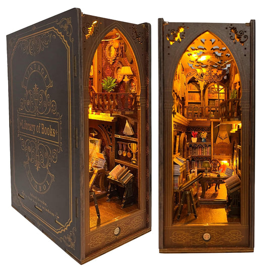 CRIOLPO Book Nook Kit diorama assembly highlights cozy bookshelf décor