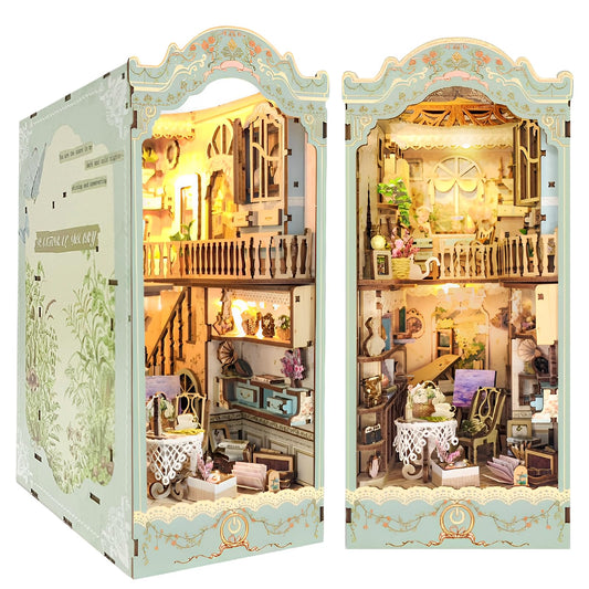CRIOLPO Book Nook Assembly: a precise craft kit for a personalized bookshelf scene.