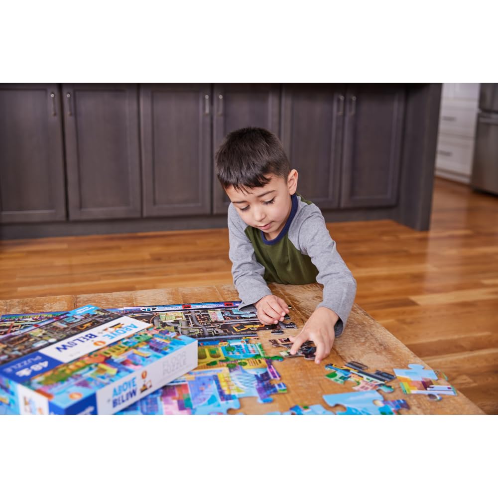 Crocodile Creek kids assembling the Big City puzzle for imaginative play
