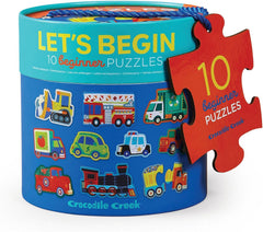 Crocodile Creek colorfully illustrated vehicles puzzle front boosts color recognition for kids