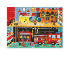 Crocodile Creek Fire House puzzle scene with kids playing supports fine motor skill development.