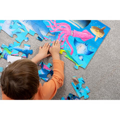 Crocodile Creek heavy-duty shaped box keeps puzzles organized.