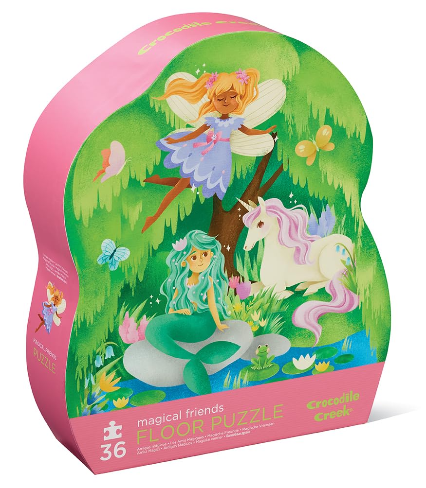 Crocodile Creek Magical Friends floor puzzle box shows sturdy storage after play.