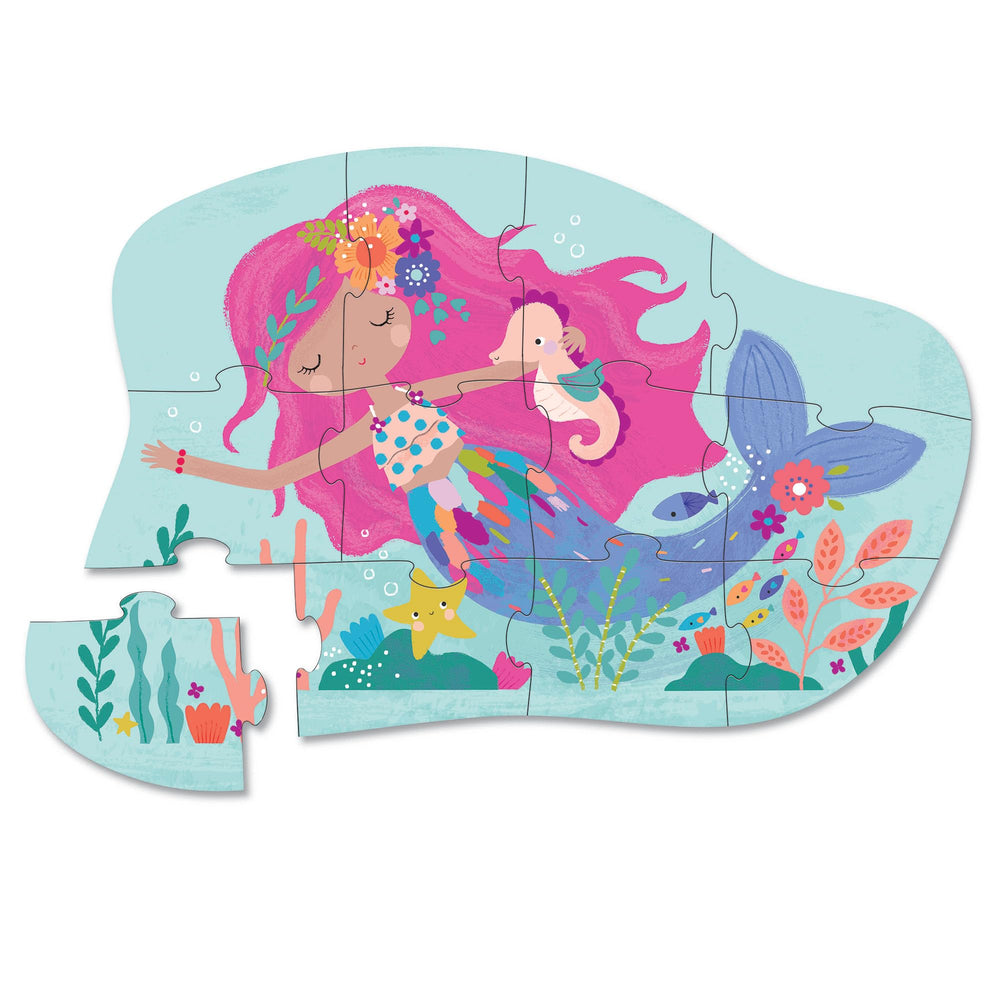 Crocodile Creek Mermaid Dreams puzzle on the floor inspires collaborative play among kids.