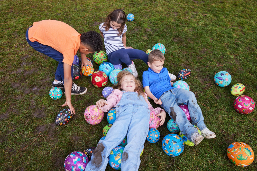 PVC-free Crocodile Creek playground ball ready for kickball on grass or pavement.