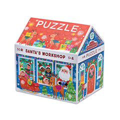 Crocodile Creek Santa's Workshop puzzle box showing organized storage for the 50-piece set