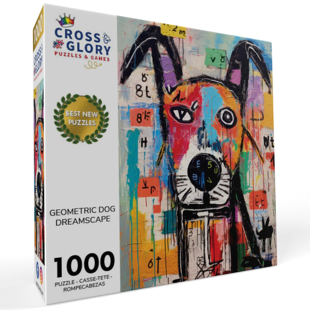 Cross & Glory abstract dog art puzzle design for modern spaces