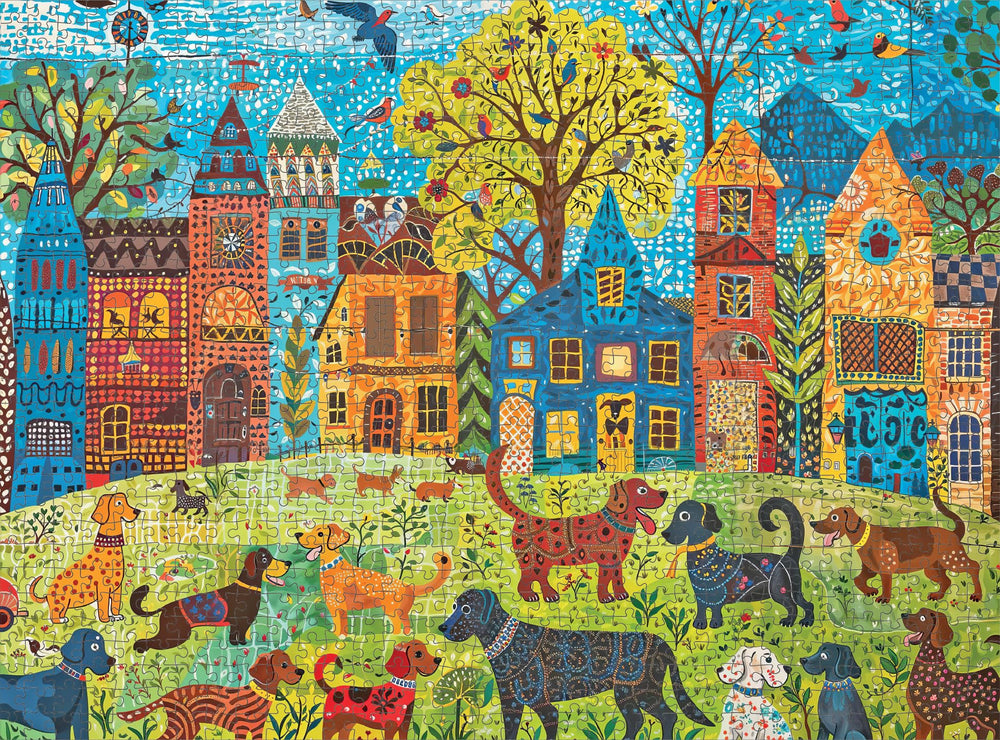 Cross & Glory Colorful Canines puzzle city scene—vivid hues elevate solo or group puzzling.