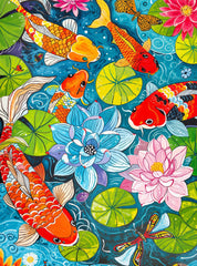 Cross & Glory Dragonfly Dreams puzzle box front view with koi and lilies, calming activity