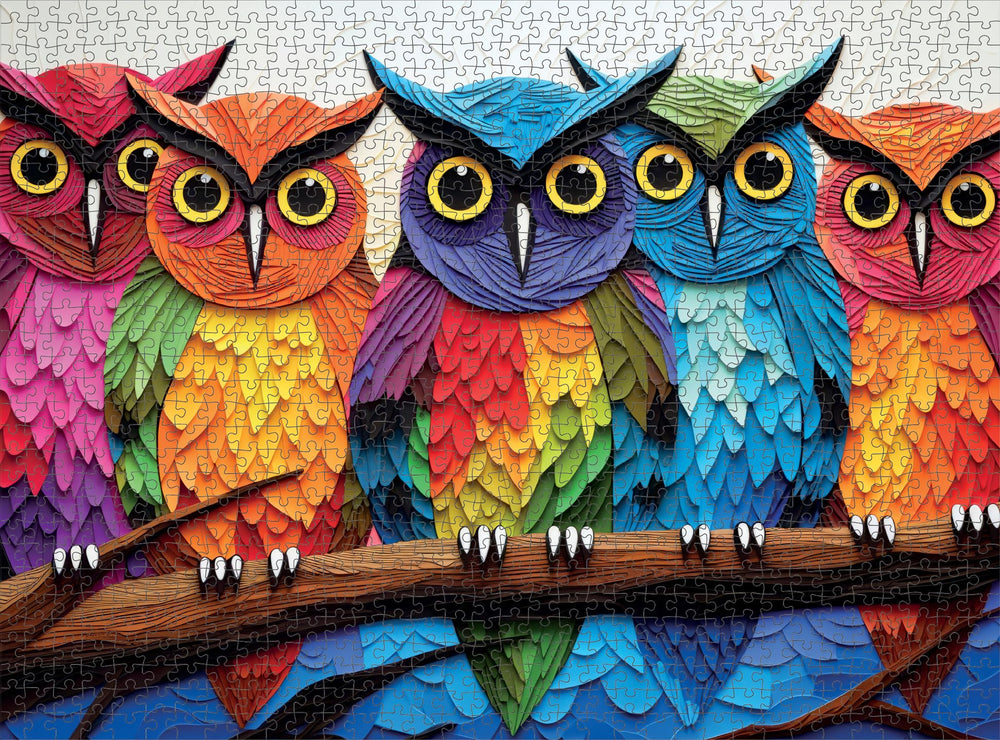 Cross & Glory Kaleidoscopic Owls astral-night-scene enhances nocturnal ambiance for evening puzzles.