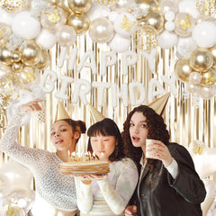CROSSFINGERS pearl white white gold balloons bouquet creates a dreamy party look.