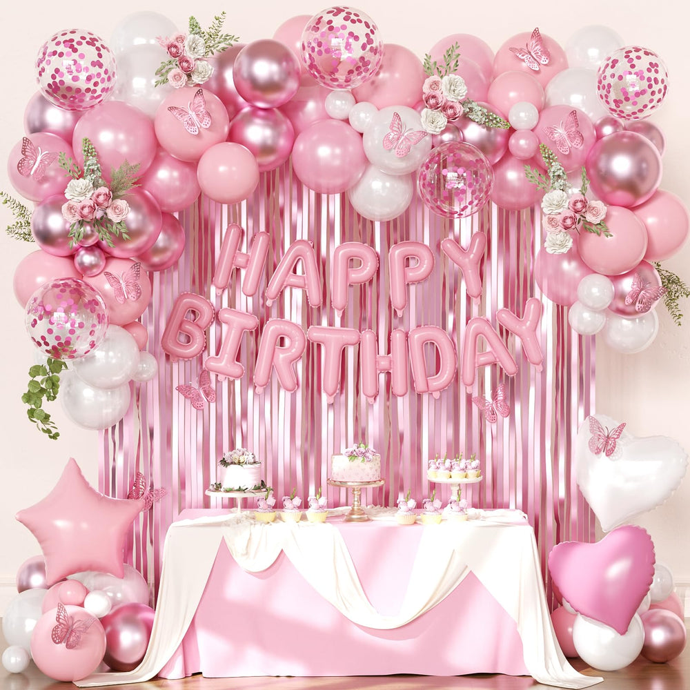 CROSSFINGERS pink foil fringe curtain to create an elegant birthday backdrop
