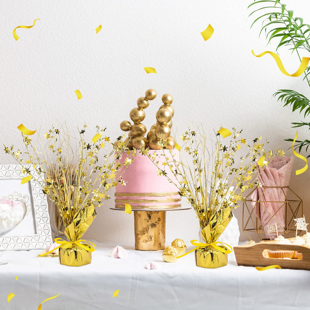 Crowye gold star centerpiece side view adds an elegant focal point