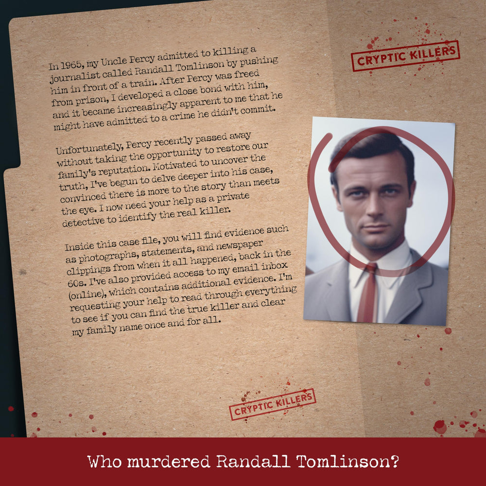 Physical evidence bundle with case files, police reports, and witness statements from Cryptic Killers.