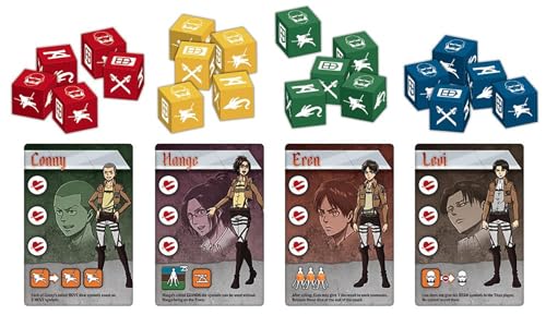 Cryptozoic Attack on Titan: Last Stand dice and tactics cards in play.